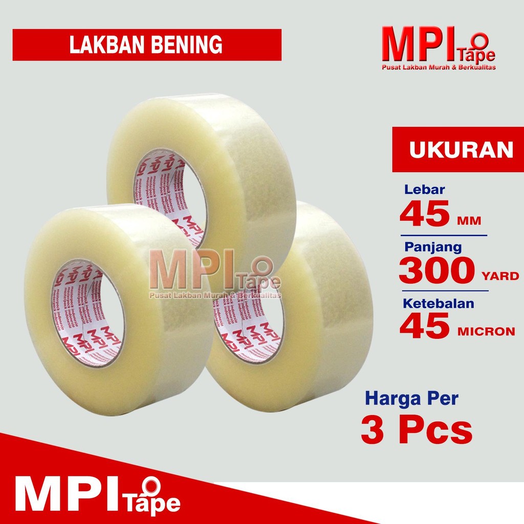 

3 Pcs - Lakban Bening 45 mm x 300 Yard - Lakban Packing Hemat - MPI