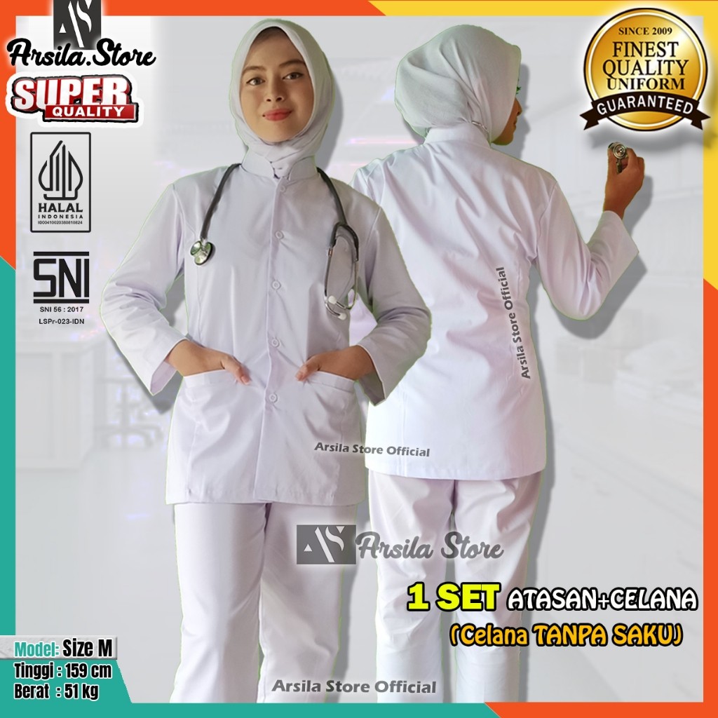 new BAJU SERAGAM PERAWAT, BIDAN, SEKOLAH KESEHATAN WARNA PUTIH BERSIH