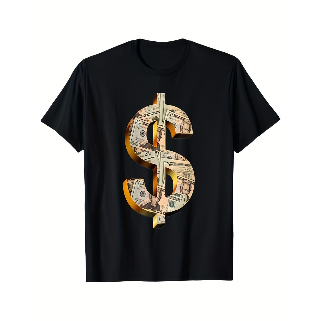 Kaos Simbol Dolar Amerika, Desain Uang Kekayaan Ekonomi, Bahan Katun Combed 220g Premium, Sablon DTF