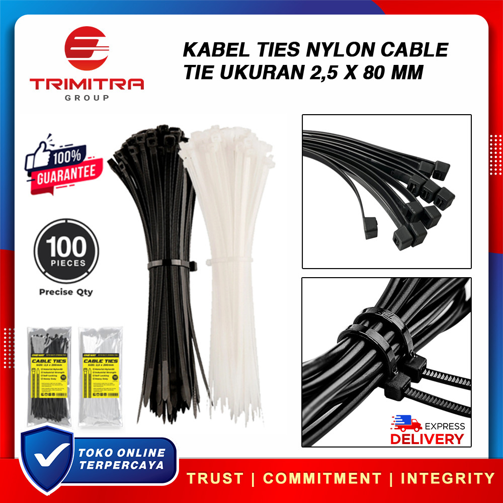 

Nylon Cable Tie / Kabel Tis 2.5x80mm Cable Ties Tie Nilon Kabel Ties Putih 2,5 x 80 mm Perekat Strap Serbaguna Kuat isi 100pcs