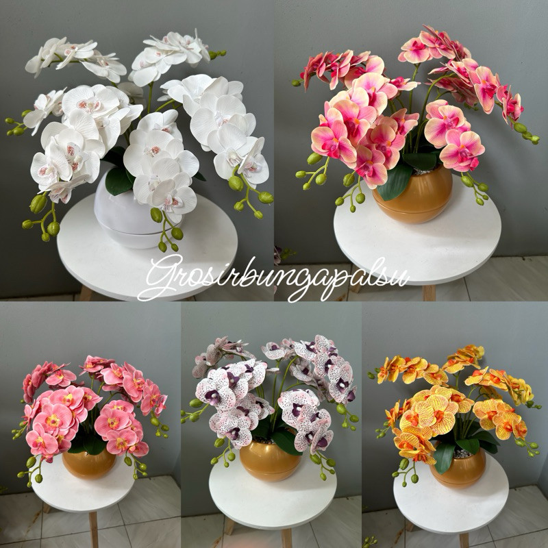BUNGA ANGGREK SEMI LATEX ARTIFICIAL 4CABANG DENGAN POT BOLA