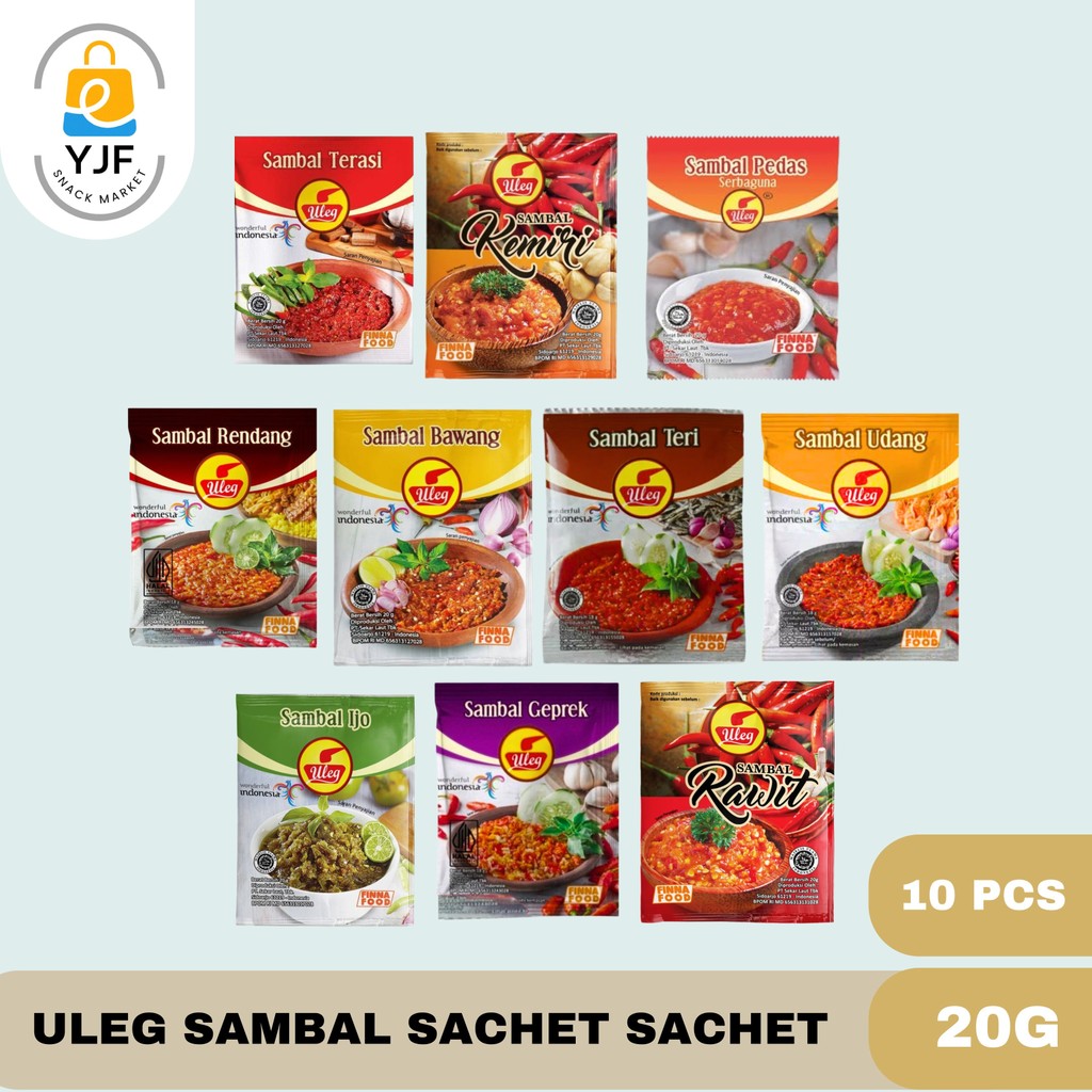 

Sambal Uleg Finna Sachet / Sambal Bawang / Sambal Teri / Sambal Rendang / Sambal geprek / Sambal Terasi / Sambal Ijo / Sambal Rawit / Sambal Udang - 20g [10 Pcs]