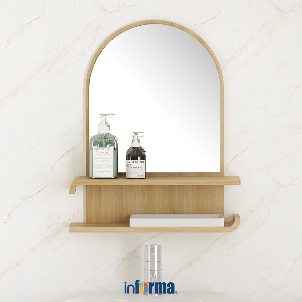 Informa Gemma Rak Dinding Kamar Mandi Dengan Kaca 45.4x11.5x72 cm - Cokelat Oak Shower Wall Shelf Or