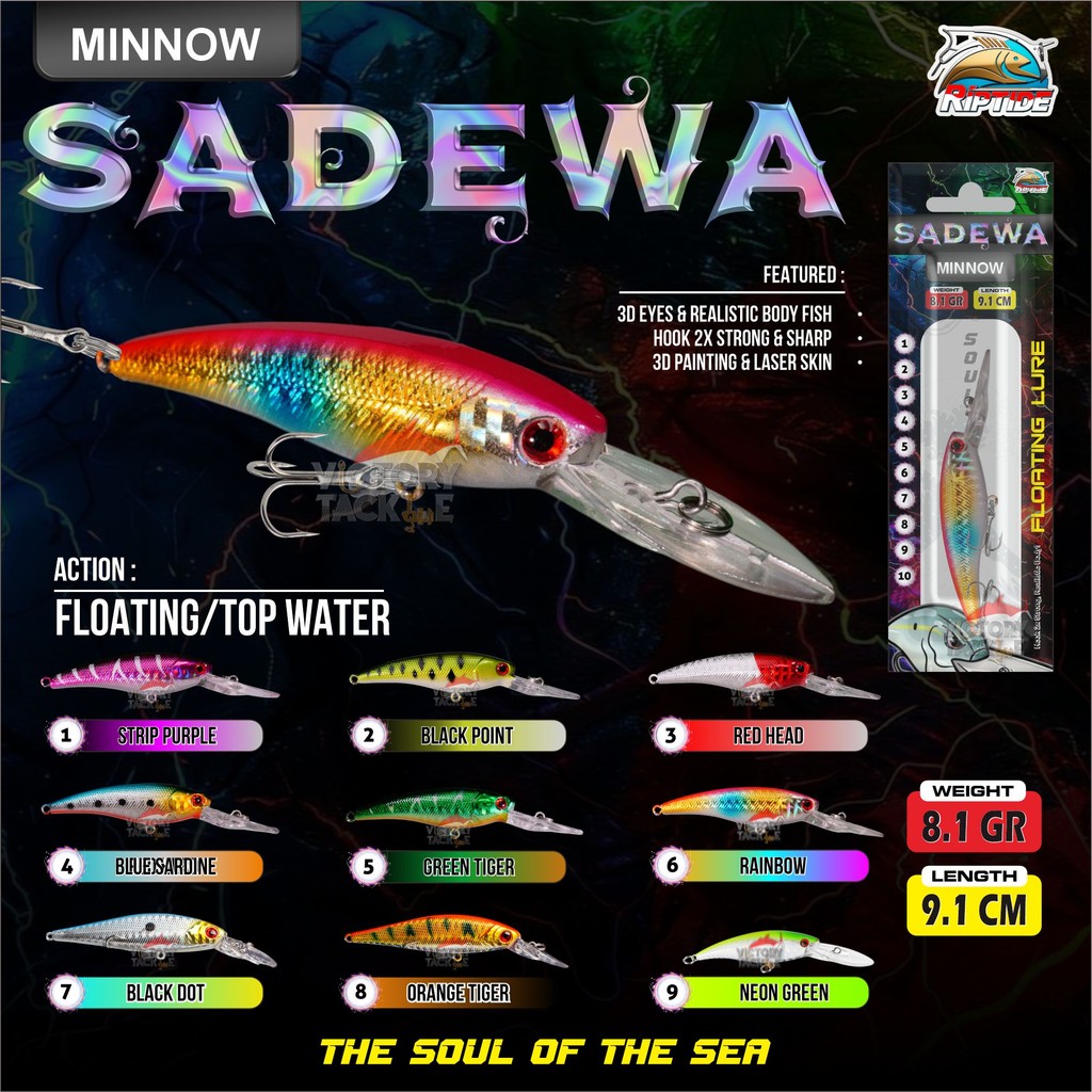 UMPAN PANCING LURE MINNOW Riptide SADEWA Minnow FLOATING Lure 9.1 CM 8.1 GRAM