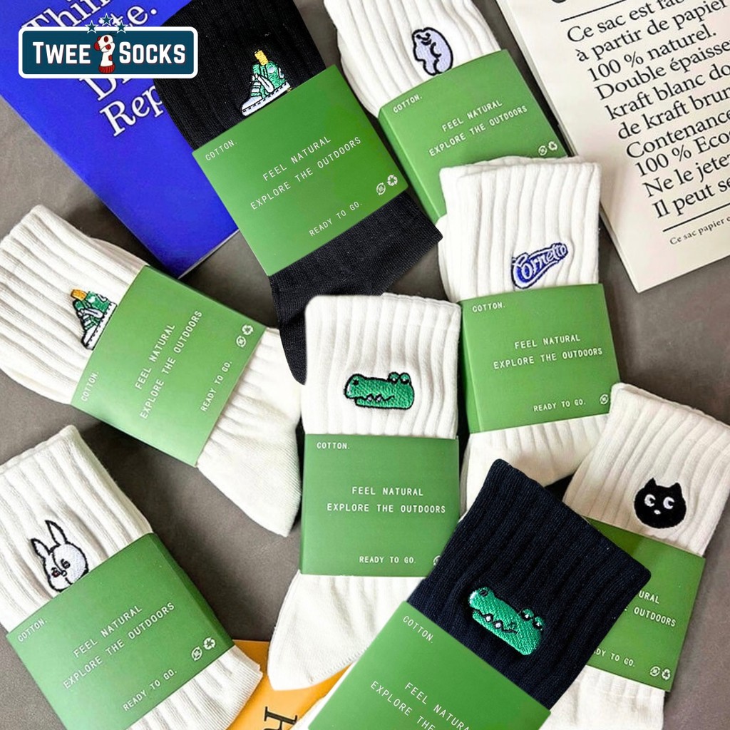 Twee Socks Kaos Kaki Olahraga Sebetis (Premium Cotton Embroidery) Unisex Tebal Motif Bordir