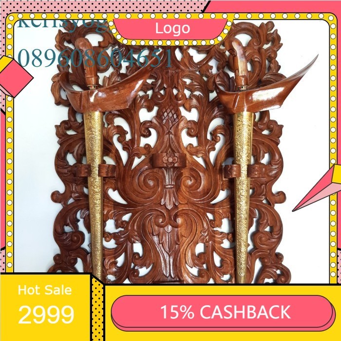 blawong tempat keris tempel dinding isi 2 ukir kayu jati KRS3