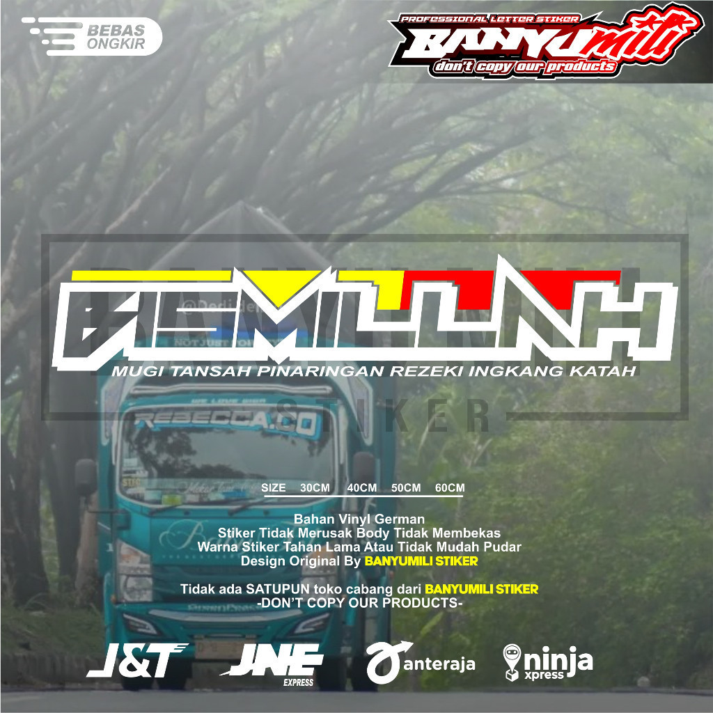 Stiker bismillah sticker cutting variasi kaca depan mobil pickup truk cutting stiker bismillah