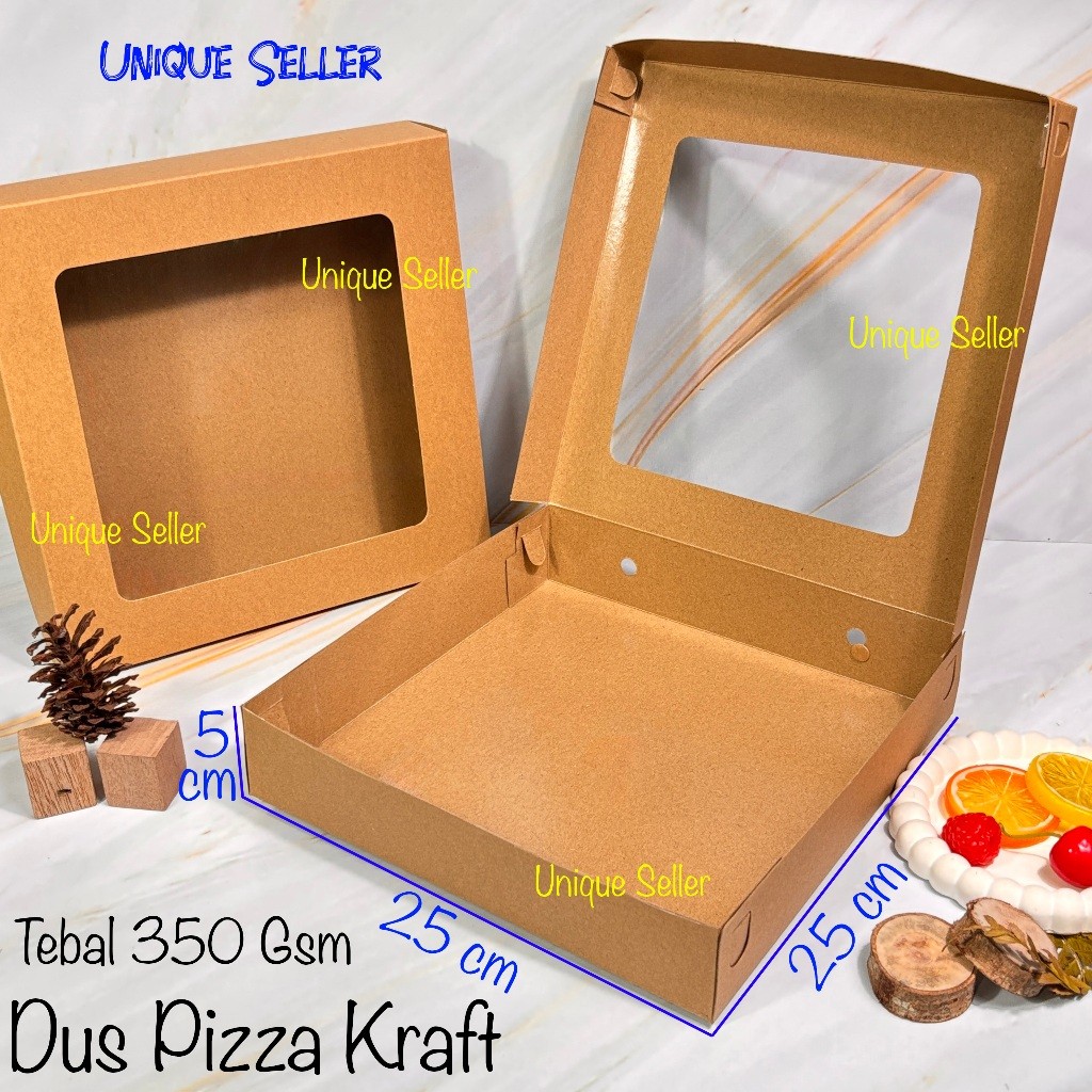 

Dus Box Kotak Pizza KRAFT 25x25x5 Jendela FULL Laminasi 350 Gram / Dus Box Kotak Hampers Pizza KRAFT 25x25 Tinggi 5 cm Coklat Window 350 Gsm / Dus Box Kotak Kue Roti Snack Pizza Roti Kue Baju Hadiah Souvenir Pigora Jam Dinding 25x25x5 cm 25x25 x 5 cm