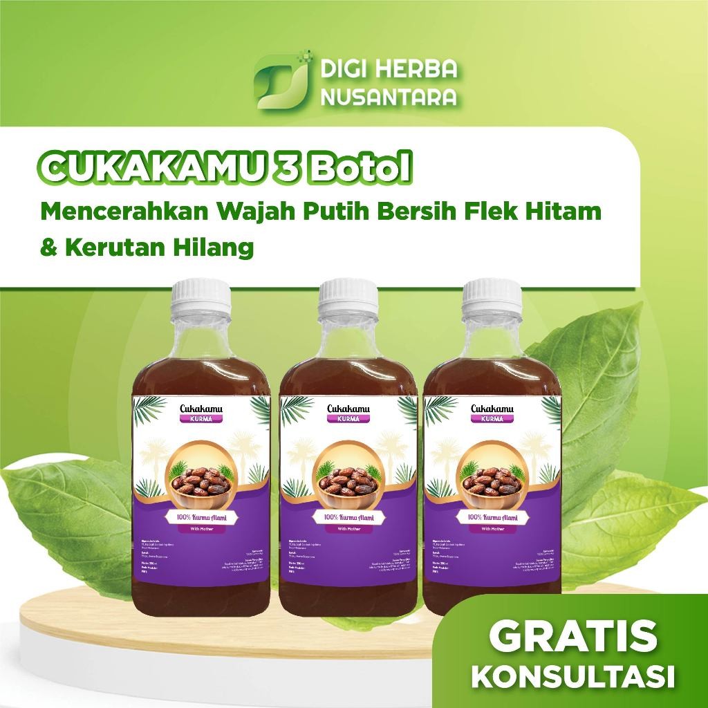

CUKAKAMU Cuka Kurma Mencerahkan Wajah Putih Bersih Flek Hitam & Kerutan Hilang - 3 Botol