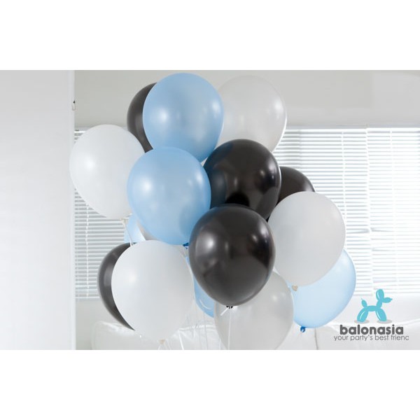 Balon latex Metalik Mix 30 pcs (hitam, biru muda, silver, putih)