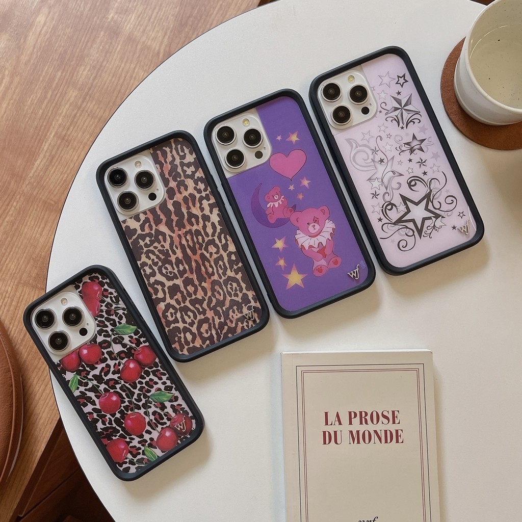 ◀ Leopard Print Stars Bear Cherry Hard Glossy WF WildFlower Phone Case for iPhone 16 15 14 13 12 Pro