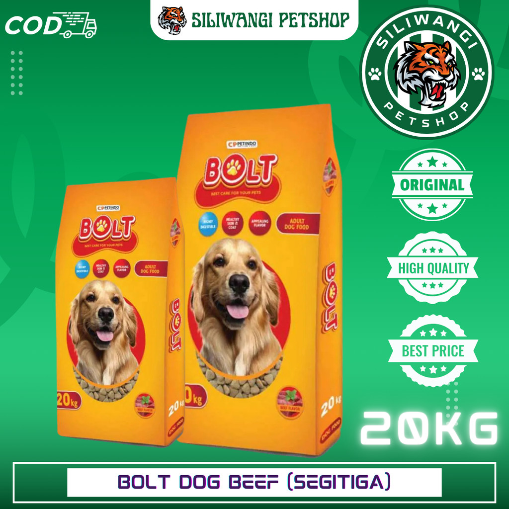 Makanan Anjing BOLT DOG FOOD 20kg - Beef Kibble Segitiga