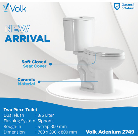 KLOSET TOILET DUDUK OTOMATIS Volk 2749A & 2748 Two Piece KLOSET Duduk White TUTUP SOFT CLOSED