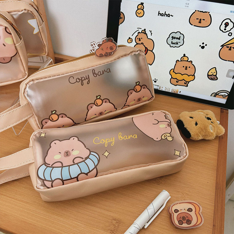 

Large Capacity Creative Capybara Pencil Case Cute Cartoon Pen Bag Kawaii Fashion Capybara Stationery Bag School Supplies