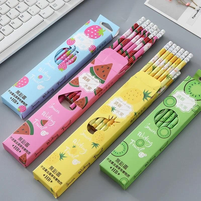 

12Pcs/Set Kawaii Fruit HB Pencil Cute Strawberry Wooden Drawing Pencil with Rubber Sketch Pen Kids School Office Supplies Gift