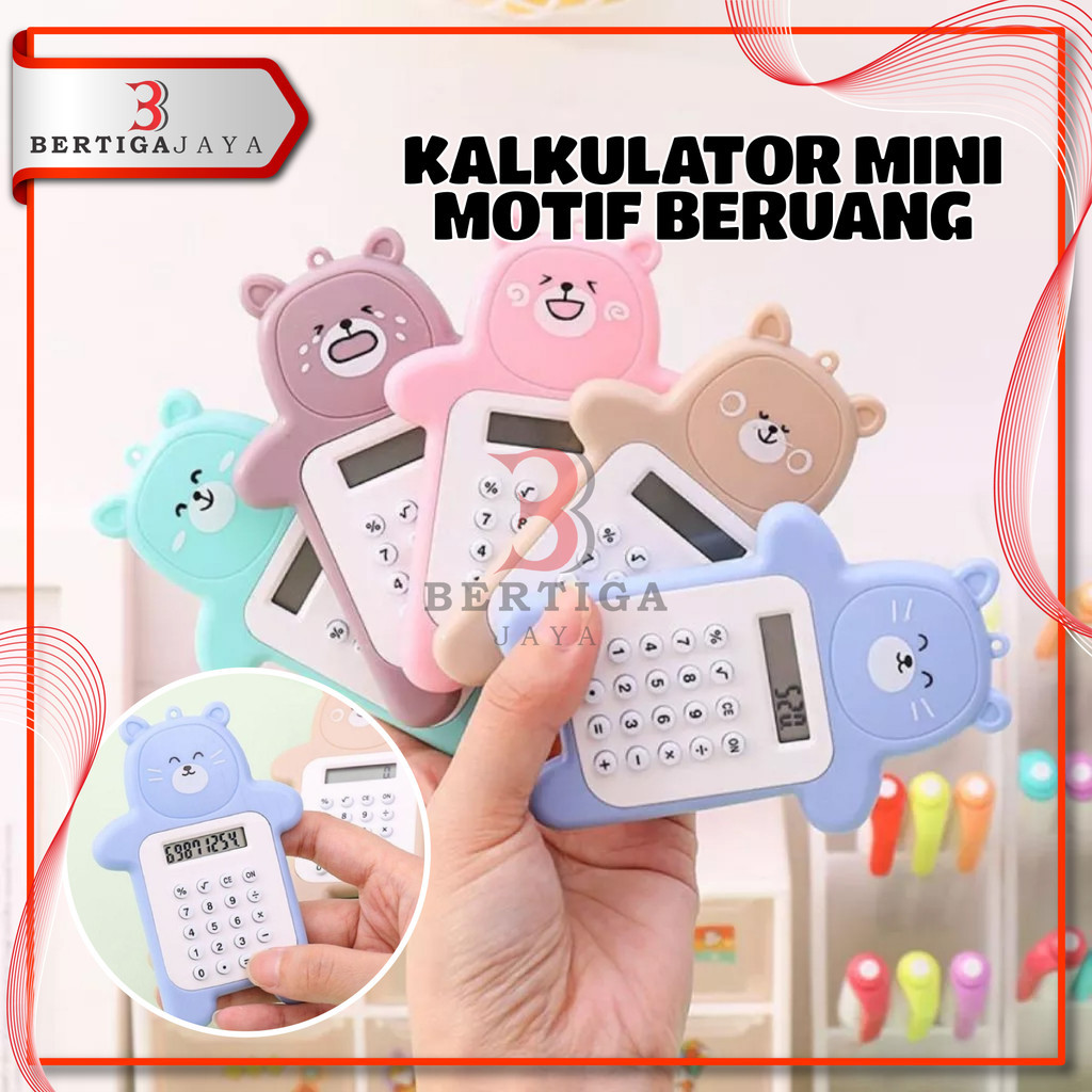 

BJ Kalkulator Mini Portable Motif Bear Calculator 8 Digit Bentuk Beruang Tombol Karet