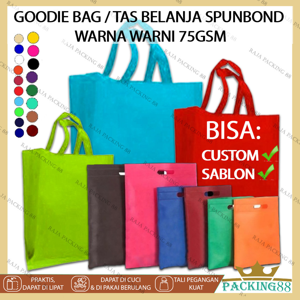 

Goodie Bag Tas Belanja BANYAK UKURAN HANDLE OVAL Polos Warna 75GSM Kantong Totebag Spunbond Tas Hajatan Souvenir Ultah Anak