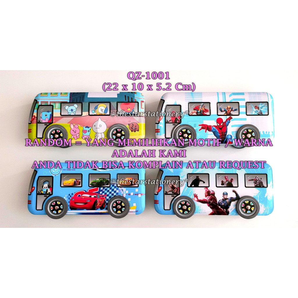 

(1 Biji) GROSIR Kotak Pensil Kaleng Bus QZ-1001 / Tempat Pensil Kaleng 22*10*5.2 Cm