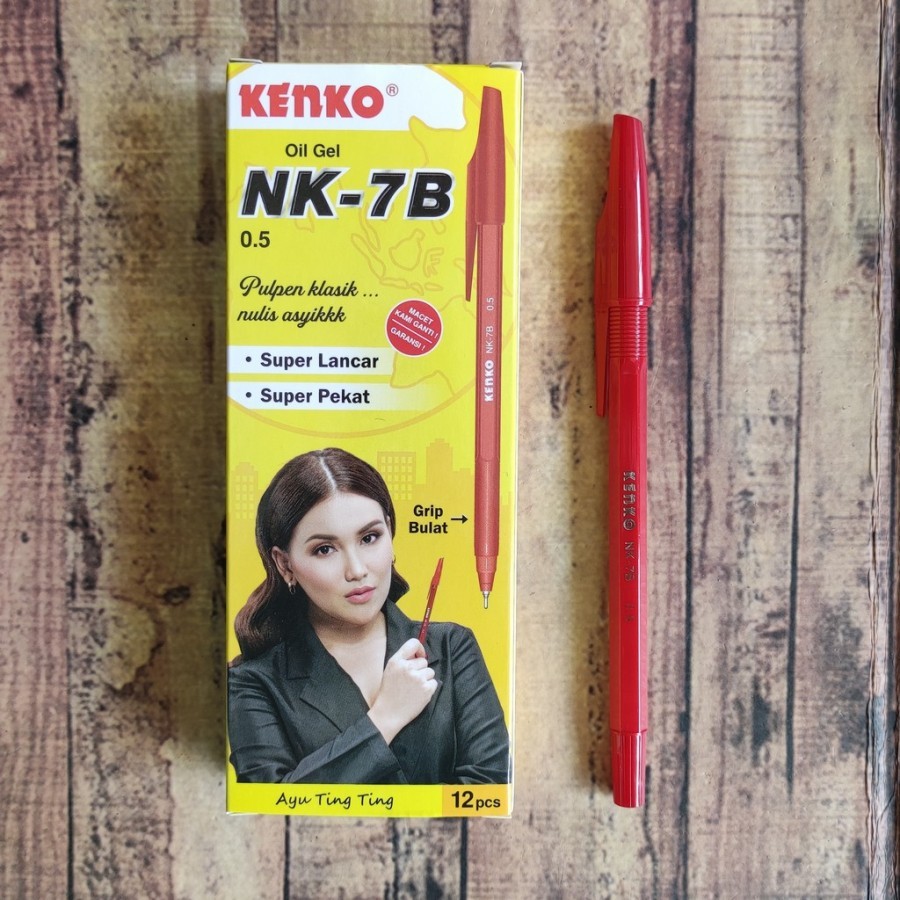 

Kenko Pen Oil Gel RED 1 Pack / 12 Pcs - Ballpoint Kenko NK-7B - Pulpen 0.5 Tinta MERAH standar AE7