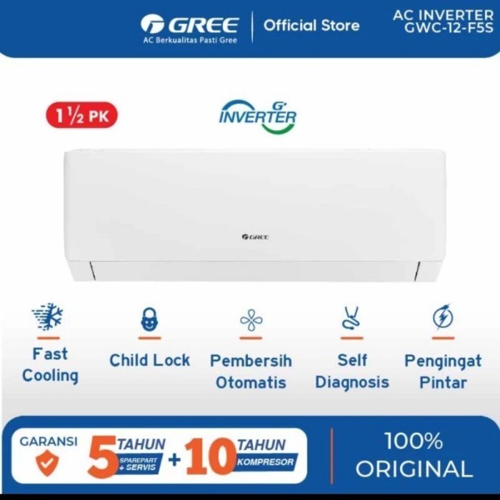 GREE GWC12F5S AC 1,5PK F5S Series GWC 12 F5S GWC-12F5S Garansi Resmi