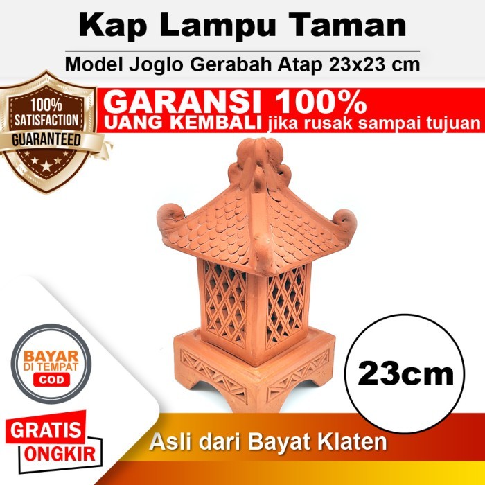 Kap Lampu Taman Outdoor Joglo Gerabah Tanah Liat - Atap 23x23 cm + Packing Kayu