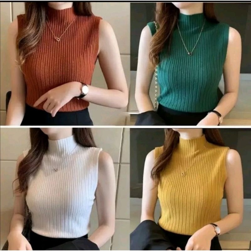 IDJ Kaos Turtleneck Knit RIB Tanpa Lengan