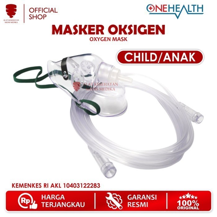 OneHealth Masker Oksigen Anak Oxygen Mask M Child Selang Sungkup Penapasan O2 Medis