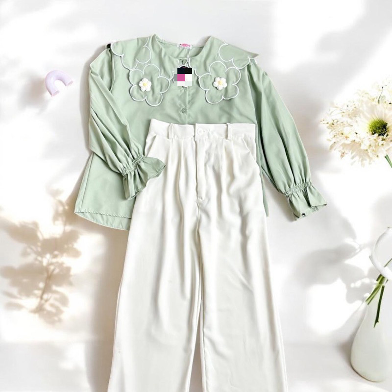 VEXIOS - ZFS SETELAN KENTA BORDIR CELANA PANJANG / LUZA SET / SETCEL Setelan Wanita Celana Korean St