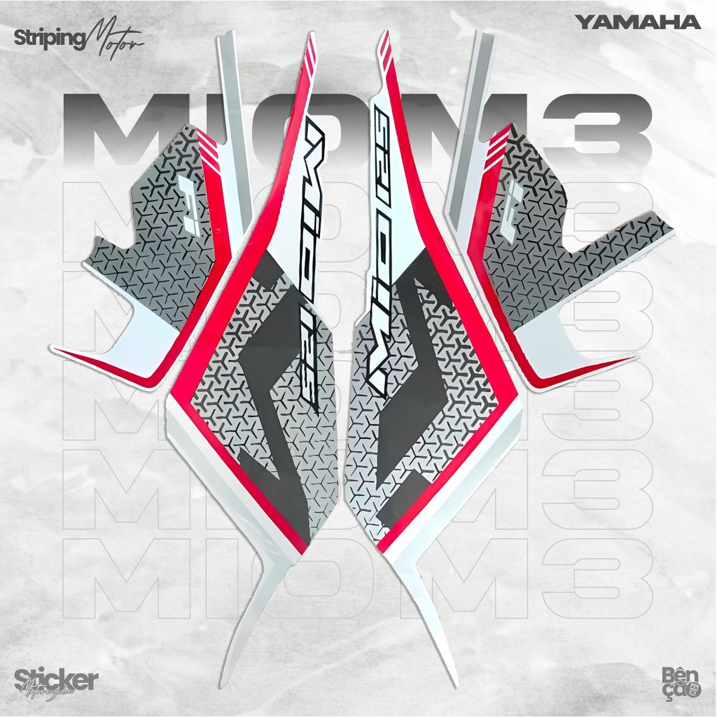 Striping Stiker Motor | YAMAHA MIO M3 125 FI 2020 merah full putih standar berkualitas | Bencao