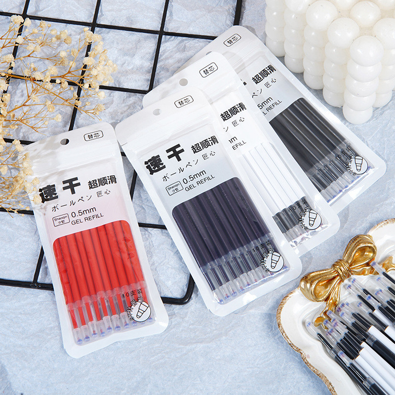 

BEST! 1 SET ISI 10 PCS TINTA ISI ULANG PULPEN GEL MEKANIK / REFILL PULPEN 0,5 MM UJUNG ST YANG RUNCING