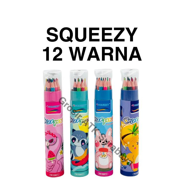 

( StaLand ) Pensil Gambar Warna Tabung SQUEEZY 12 Warna Panjang PW-SQ8012 Lucu Cute Animal Bagus