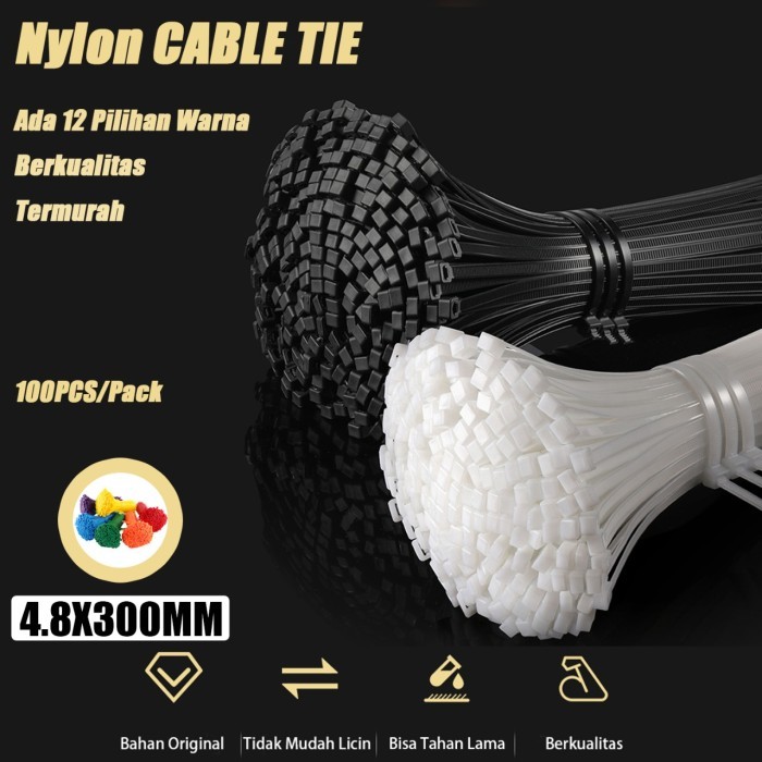 

⭐BISA COD⭐ kabel ties 4.8x300mm putih/hitam 1pack isi 100pcs KTS Putih