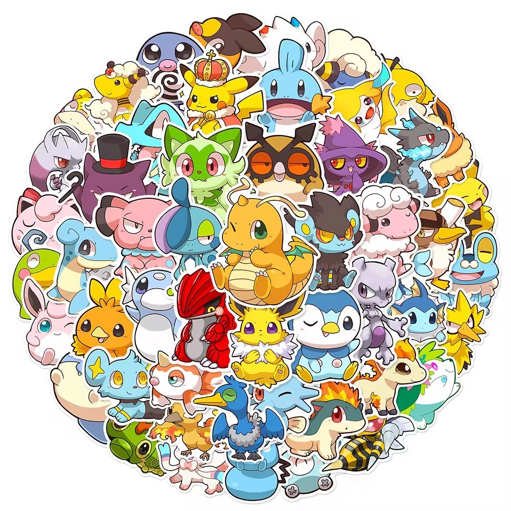 

50PCS Anime Pokemon Cute Stickers Graffiti Decoration DIY Skateboard Phone Fridge Bike Cartoon Decals Fun for Kid Toy Gift