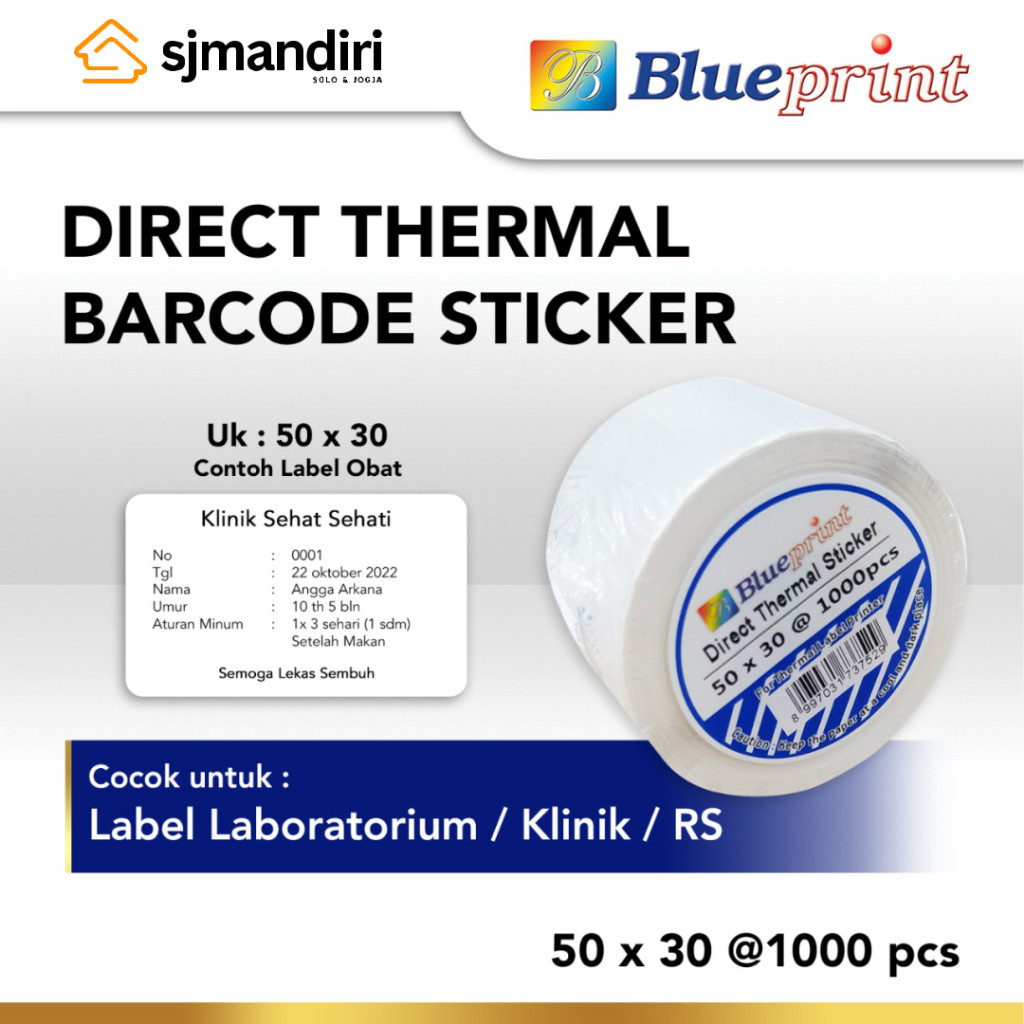 

SW MALL Direct Thermal Sticker Label 50 x 30 mm 1line Blueprint Stiker Barcode