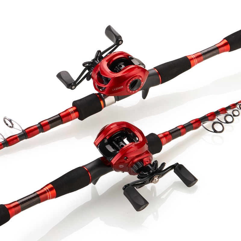 DEUKIO 1.8-2.4M Casting Fishing Combo Telescopic Fishing Rod and 7.2:1 High Speed Fishing Reel with 