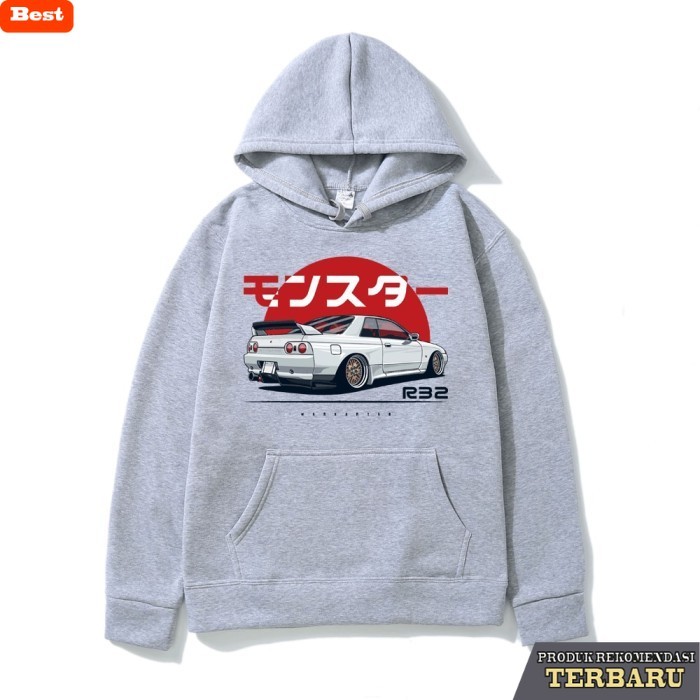 hoodie pria keren Jaket Hoodie Pria Wanita Jepang dengan Motif Mobil Skyline R32 GTR - Gray, XXL