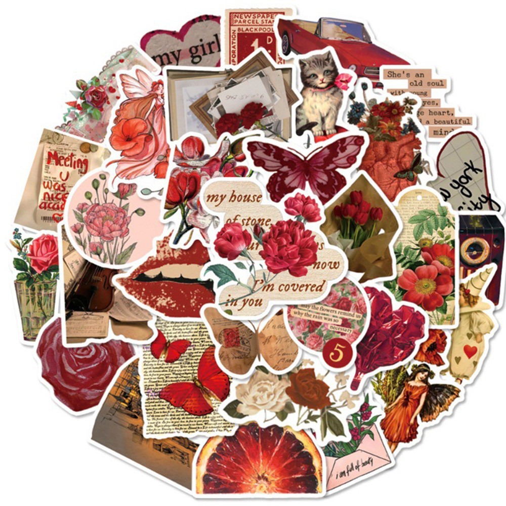 

10/30/50pcs Ins Vintage Red Cartoon Stickers Retro Graffiti Decals Skateboard Fridge Laptop Phone Waterproof Sticker Kids Toys