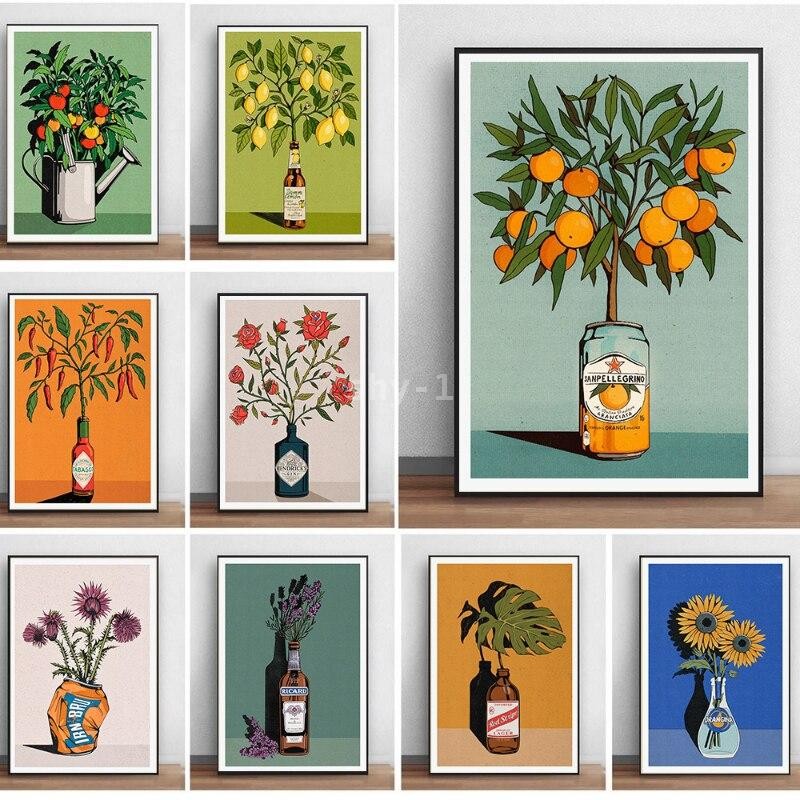 

Modern Citrus Wall Art Lemon Orange Prints on Canvas for Dining Room Home Decor