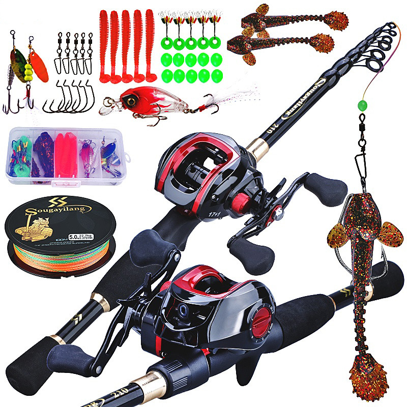 Sougayilang Casting Fishing Rod Combo Telescopic Rod and 17+1BB Baitcasting Reel with Fishing Line L