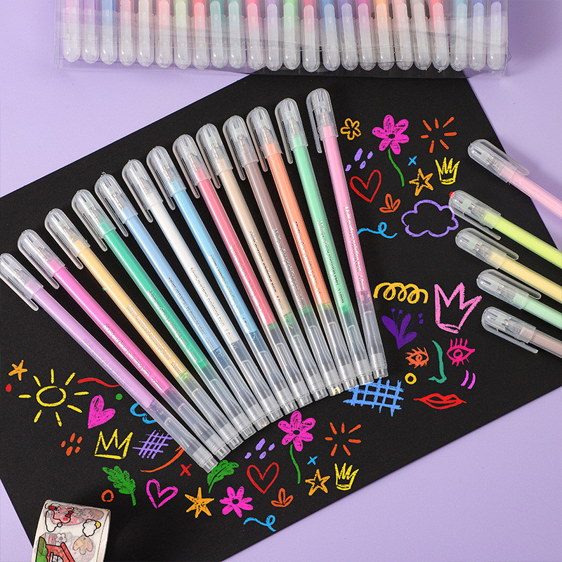 

12Pcs/set Acrylic Watercolor Gel Pen Large Capacity Highlighter Fine Tip 1.0mm For DIY Black Cardstock Drawing Marking Doodling