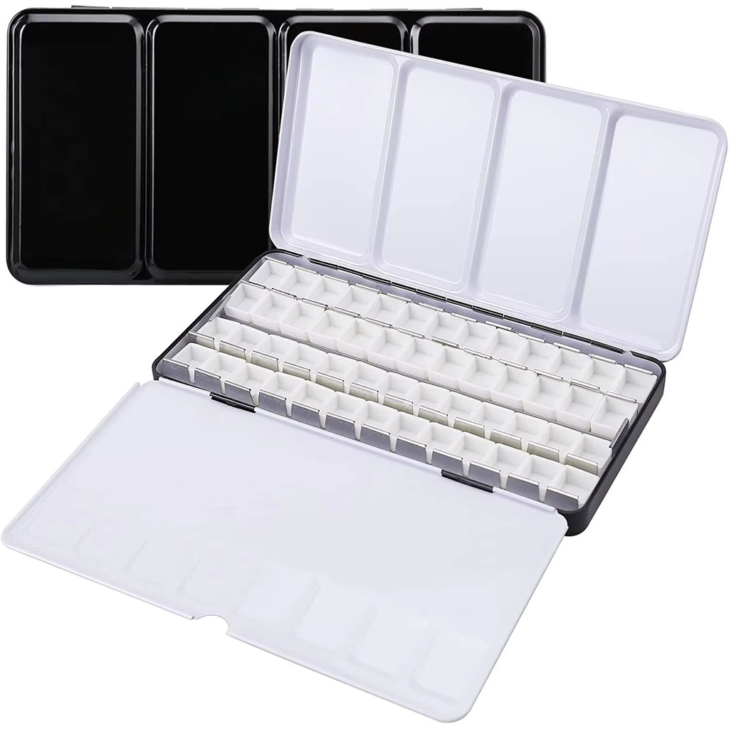 

Empty Metal Watercolor Palette Tin Box Palette Paint Case with 52 Half Pans Fold-Out Palette Holds for Watercolor Travel Palette