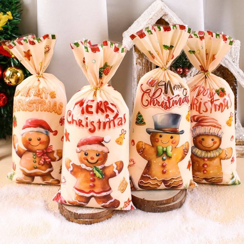 

25/50pcs Christmas Candy Bags Gingerbread Man Gift Bag Christmas Decorations 2024 Navidad Xmas Gifts Cookies Packing Supplies