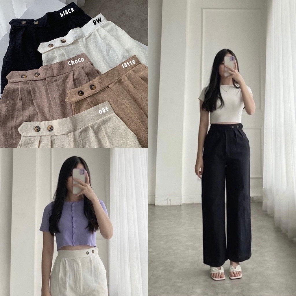 Venyta Highwaist Celana Kulot Highwaist Linen Kancing 2 - Side Linen Pants Loose