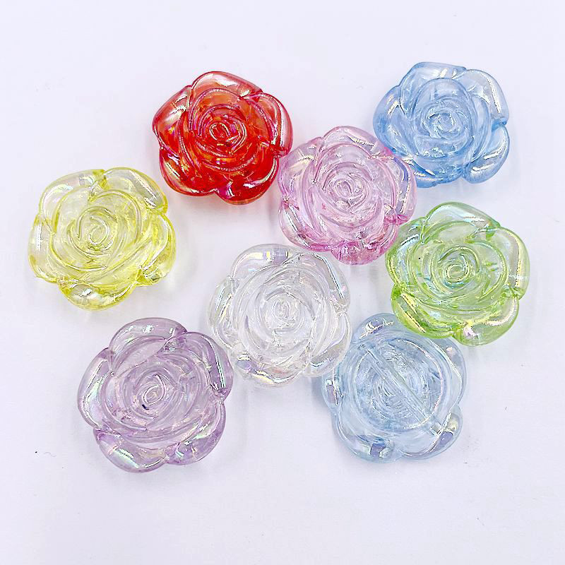

12mm 50pcs clear 3D Acrylic Rose Transparent AB color Camellia Flower for Hair Clip Hair DIY jewelry Material Accessories