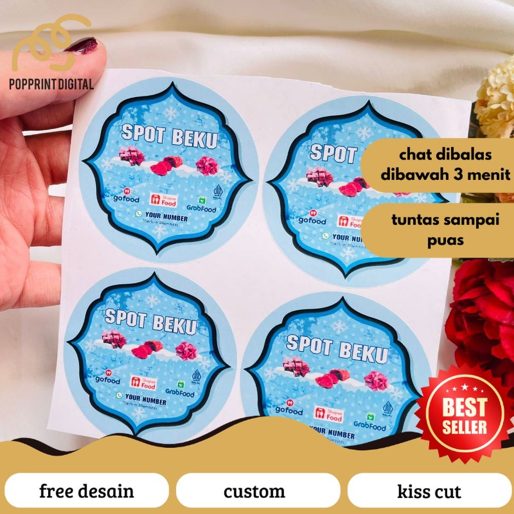 

PopPrints 5-8 Sticker Vinyl Frozen Food Bulat Label Kemasan Makanan Simpan Beku Basah Uk.Sedang