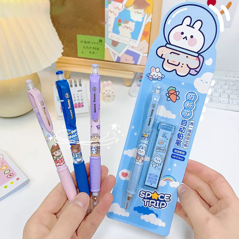 

Cute Cartoon Mechanical Pencils with Refills Kawaii Automatic Pencils Set Korean Stationery Press Pens School Office Supplies