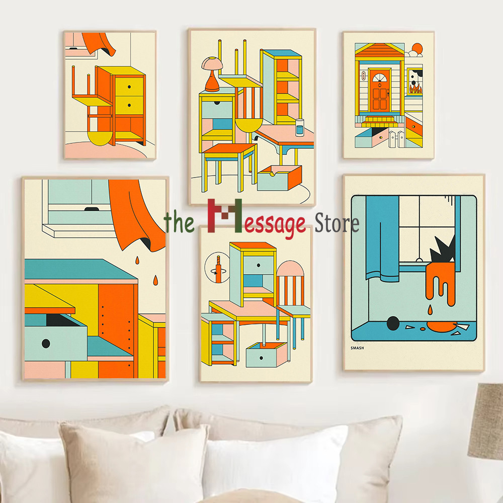 

Illustration Art Suburban Geometrics Giclée Fine Art Prints Poster Surreal Abstract Wall Art Apartment Room Dorm Canvas Painting