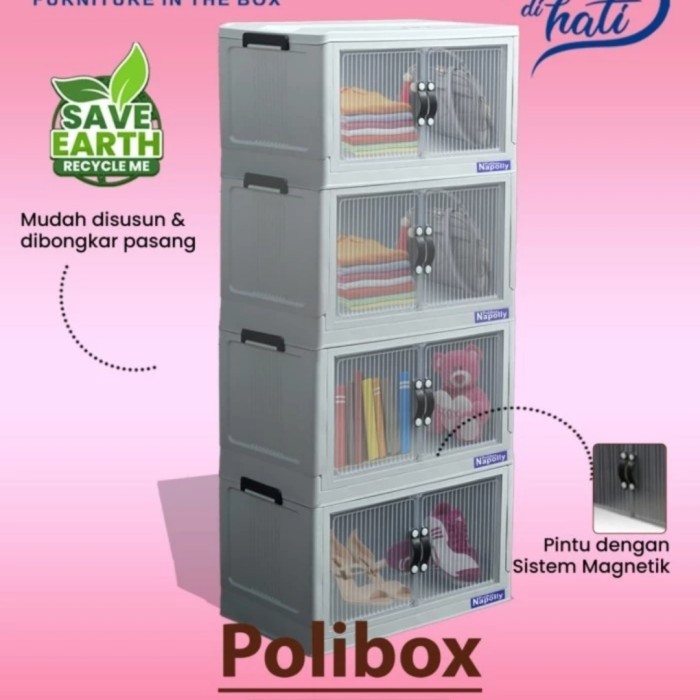 NAPOLLY Polibox Lemari Plastik Portable/Rak piring Lemari Serbaguna - Susun 4