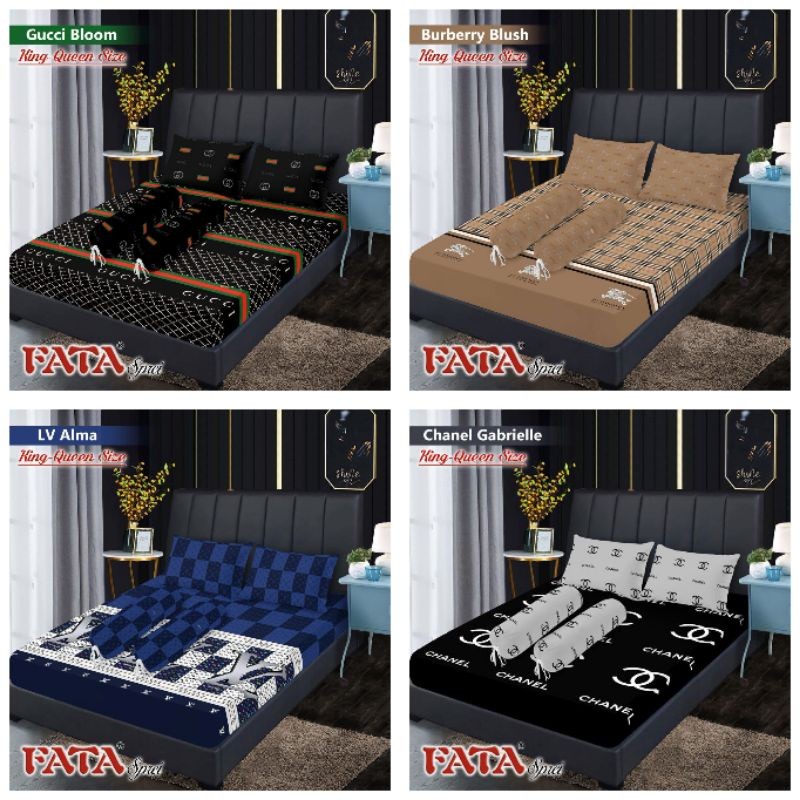 LOWESHOP.ID FATA - Sprei Guci Bloom,Chanel Gabrielle,Burbery Blush Ukuran King 180x200x20 / Queen 16
