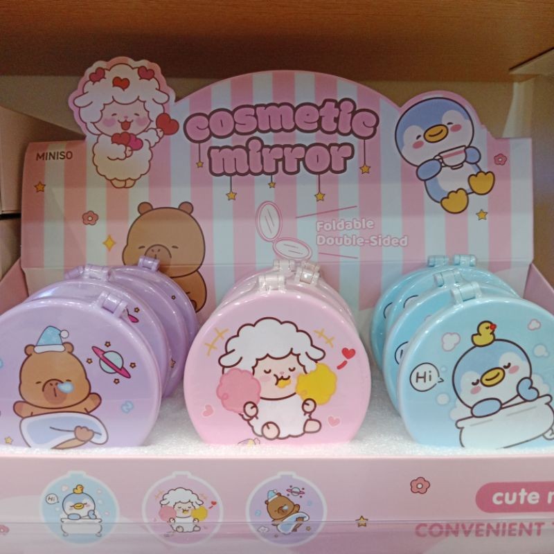 MINISO Double Sided Folding Mirror (Cute Animals) Kaca Cermin Lipat